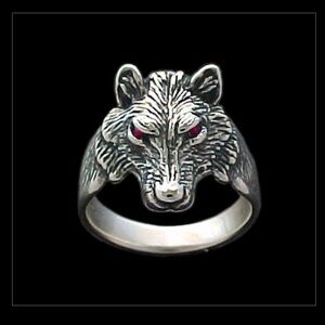 WOLF RING - STERLING SILVER - RUBY EYES OBO
